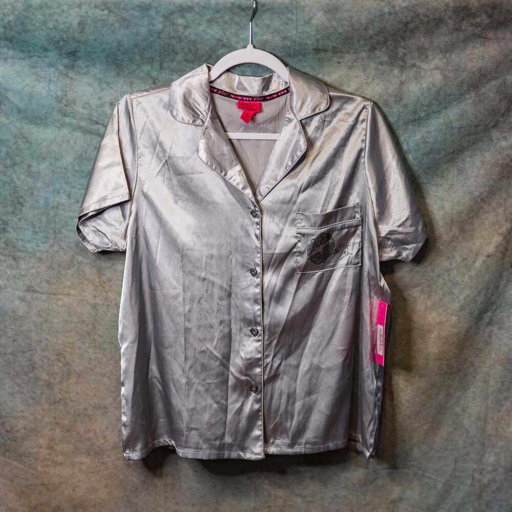 CLEARANCE NWT Betsey Johnson Shiny Silver Pajama Top - Large